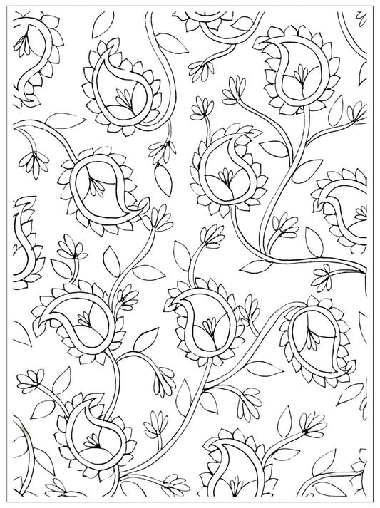 Downloadable Coloring Page: Kalamkari Vines